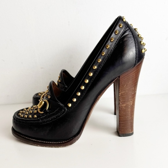 GUCCI Anniversary Calfskin Studded Horsebit Alyssa Pumps Black size 38.5 - Picture 6 of 10